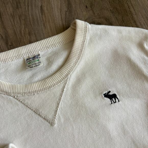 Vintage Abercrombie & Fitch T-Shirt Men's Size M Cream Long Sleeve Y2K Moose - Picture 5 of 6